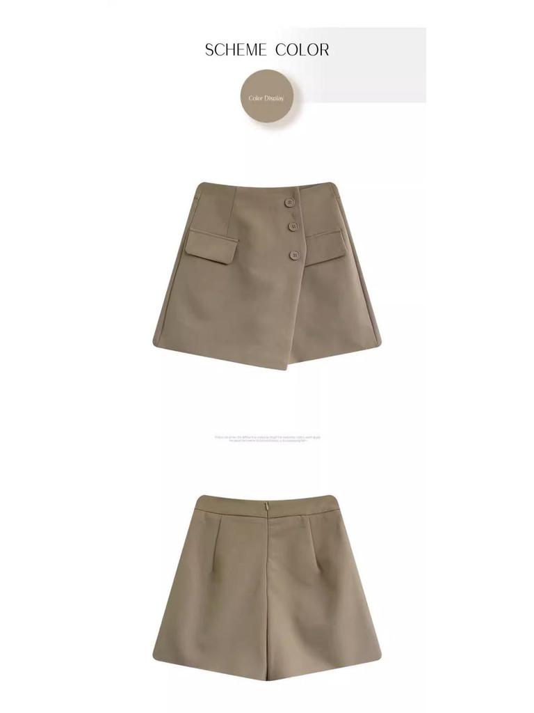 2025 Irregular High-Waisted Slimming A-Line Shorts Skirt with Button Detail - Women's Wide-Leg Pants