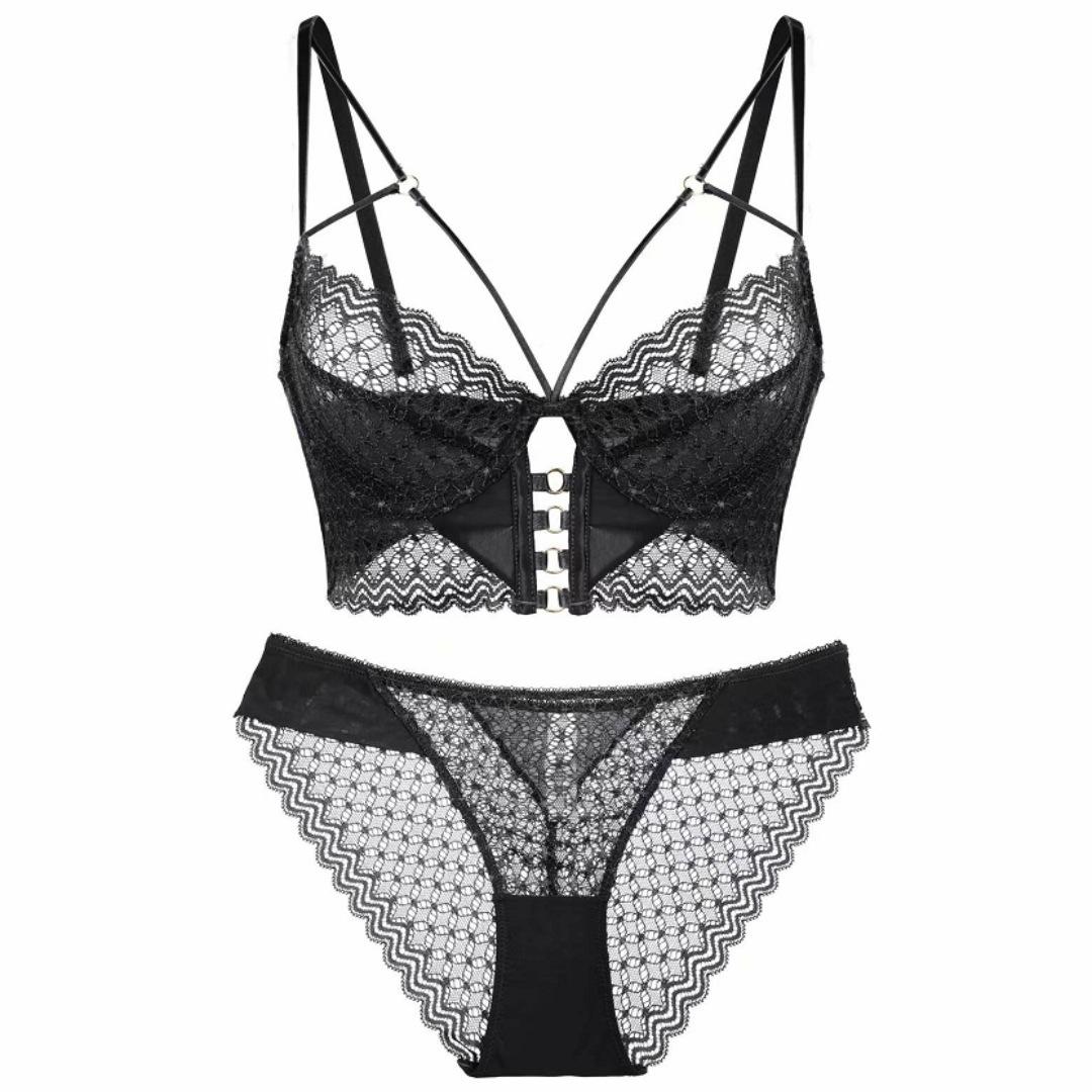 

French sexy lingerie women s ultra-thin big breasts and small underwear with sub-breasts anti-sagging lace bra 75B чорний