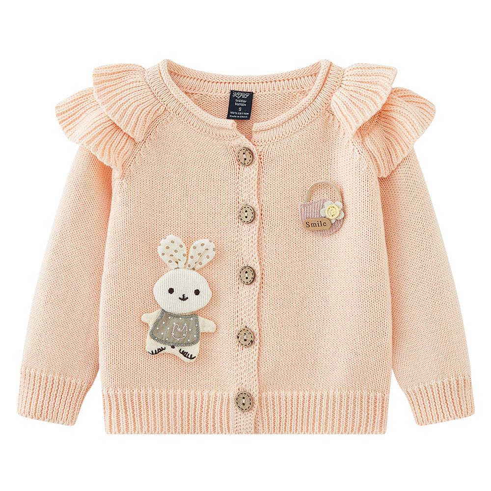 Cute Doll Children's Knitted Cardigan Spring and Autumn New Girls Sweater Stylish Coat