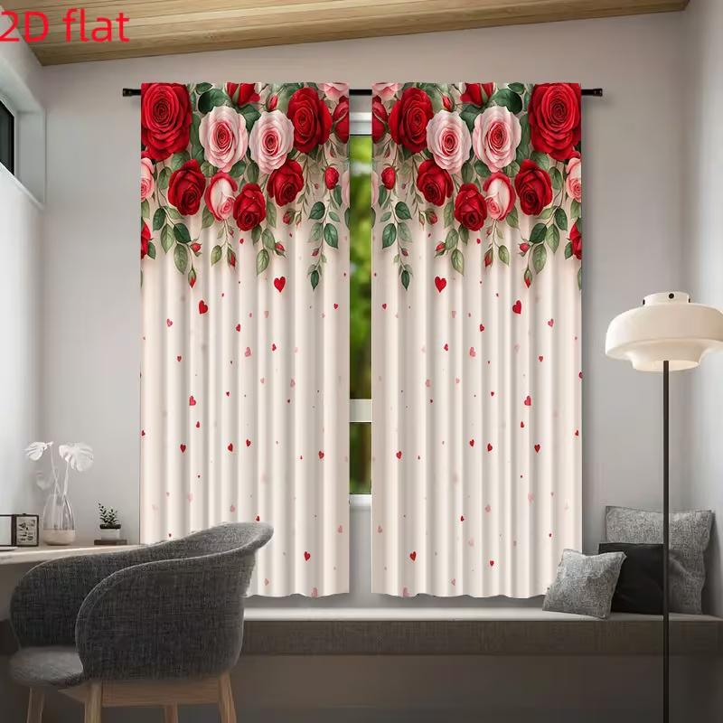 2 Pcs Rose wall print curtains,suitable for bedroom,living room kitchen decoration,home decoration,window decoration curtain