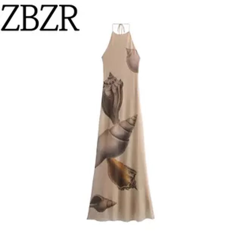 Zbzr Spring and Autumn New Women Clothes Western Style French Style Design Shell Print Silk Net Dress 0085840