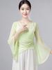 Women's Classical Chinese Dance Bell Sleeve Top - Sheer, Long Sleeve, Body Shaping Dancewear for Adults