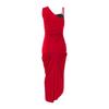 Women's Sexy One Shoulder Sequin Patchwork Satin Midi Dress Ruched Waist High Thigh Slit Bodycon Evening Cocktail Party Formal Gown