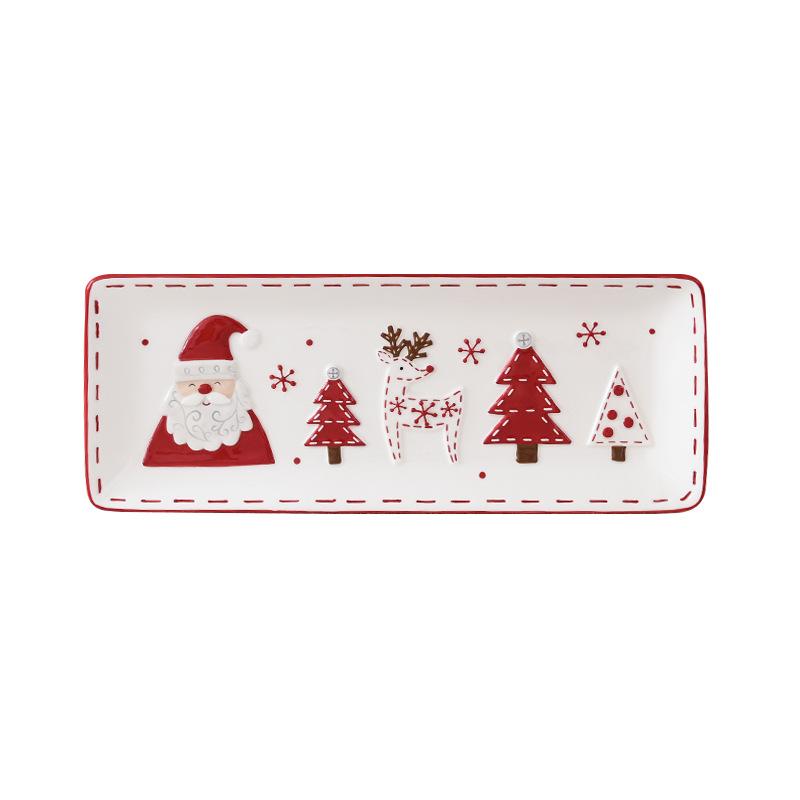 Nordic Christmas Tableware Set, Santa Embossed Ceramic Plates Bowls, Stitched Sealing Canister Collection