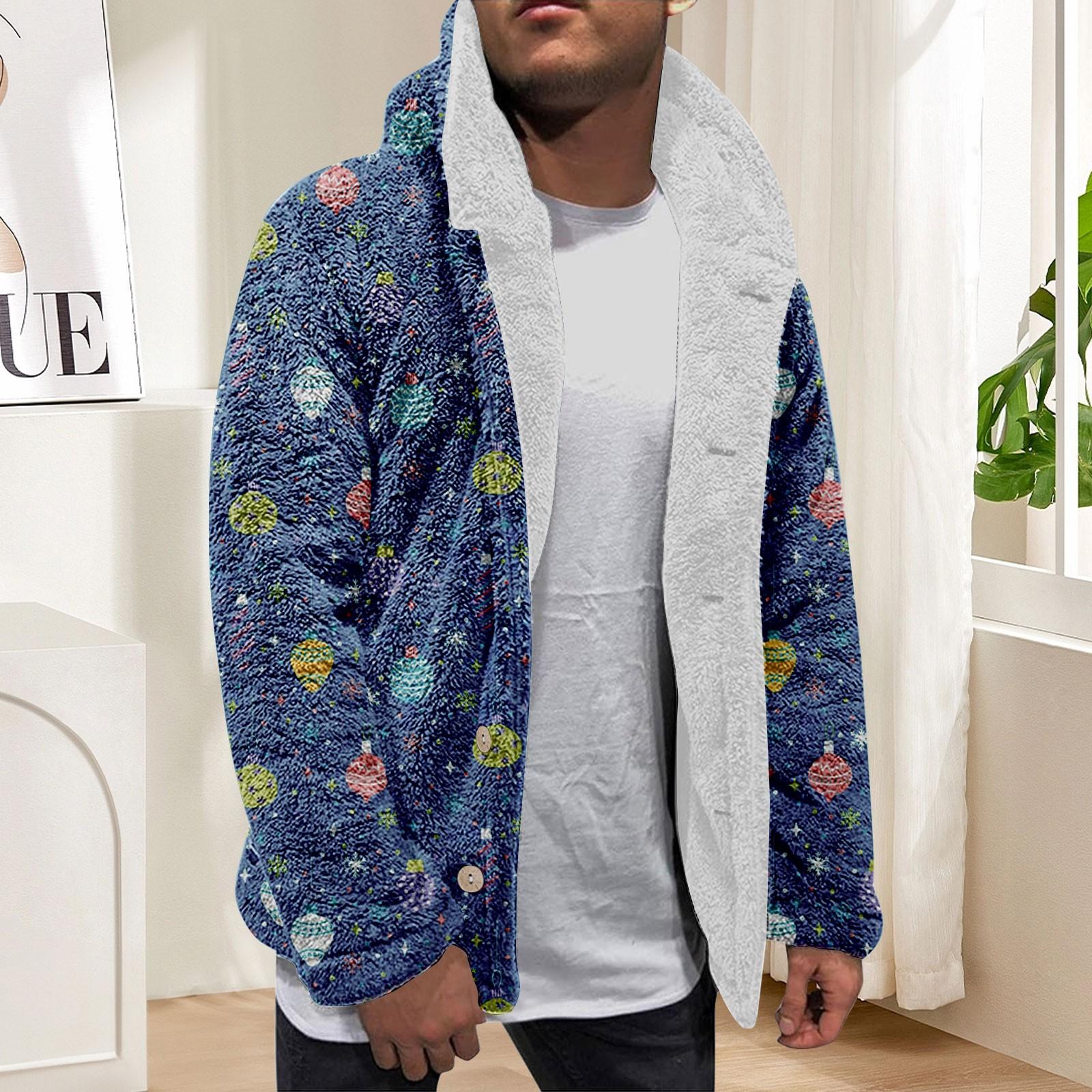 

Толстовка с капюшоном для мужчин, большие пальто с капюшоном, куртка, свитер, топы, верхняя одежда, зимний кардиган на пуговицах M синий