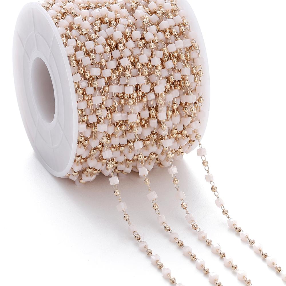 1Meter Colorful Cube Stone with Copper Beads Chains Necklace Chain for DIY Anklet Bracelets Handmade Jewelry Making Accessories