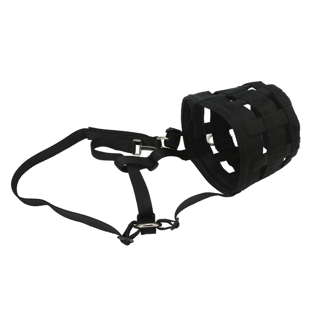 Black Horse Grazing Muzzle Easy Breathe Horse Mouth Cover with Large Holes Anti Biting Horse Muzzles for Equestrian