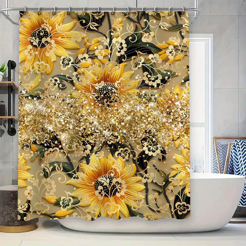 Jessica Chen Beige Sunflower Printed Shower Curtain Waterproof Home Decor Bathrooms Decorative Privacy Shield Curtains For Kitchen Bedroom /Bl