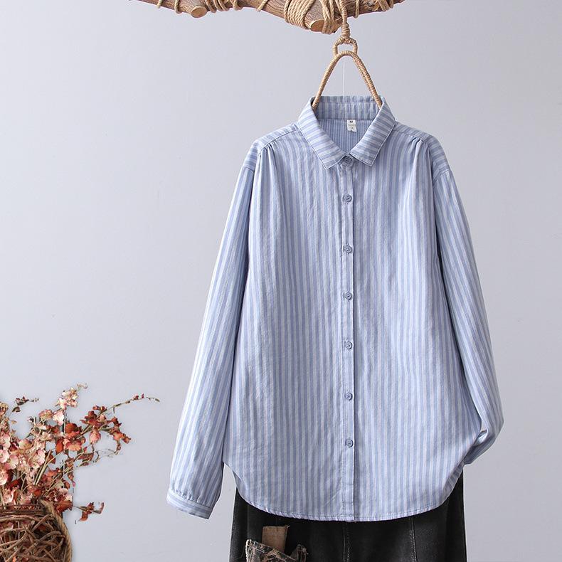Long Sleeved Shirt Women's Korean Version Loose Slimming Embroidery Double-layer Cotton Yarn White Base Shirt