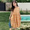 Girls' Summer Plaid Sleeveless Dress: Korean Style Loose Princess Dress for Middle and Older Children