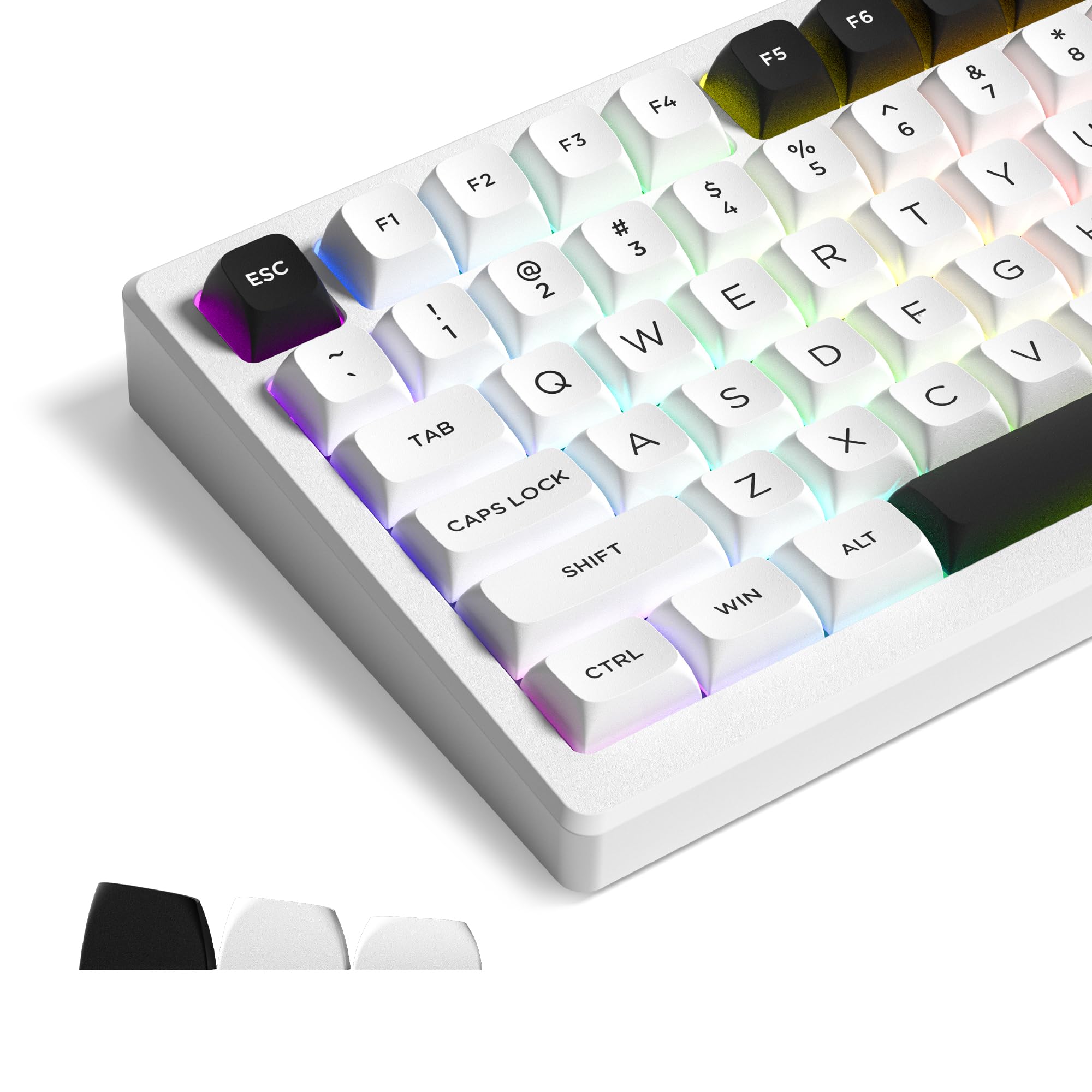 

187 двошарових PBT кейкапів з перемикачами Cherry MX Gateron для механічних клавіатур 60, 65, 70 та 100% (Білий і чорний)