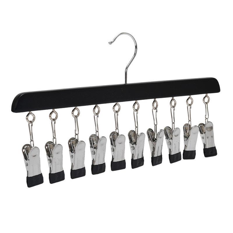 Solid Wood 10-Clip Clothes Drying Rack for Socks and Underwear - Perfect for Dorm Rooms and Hats