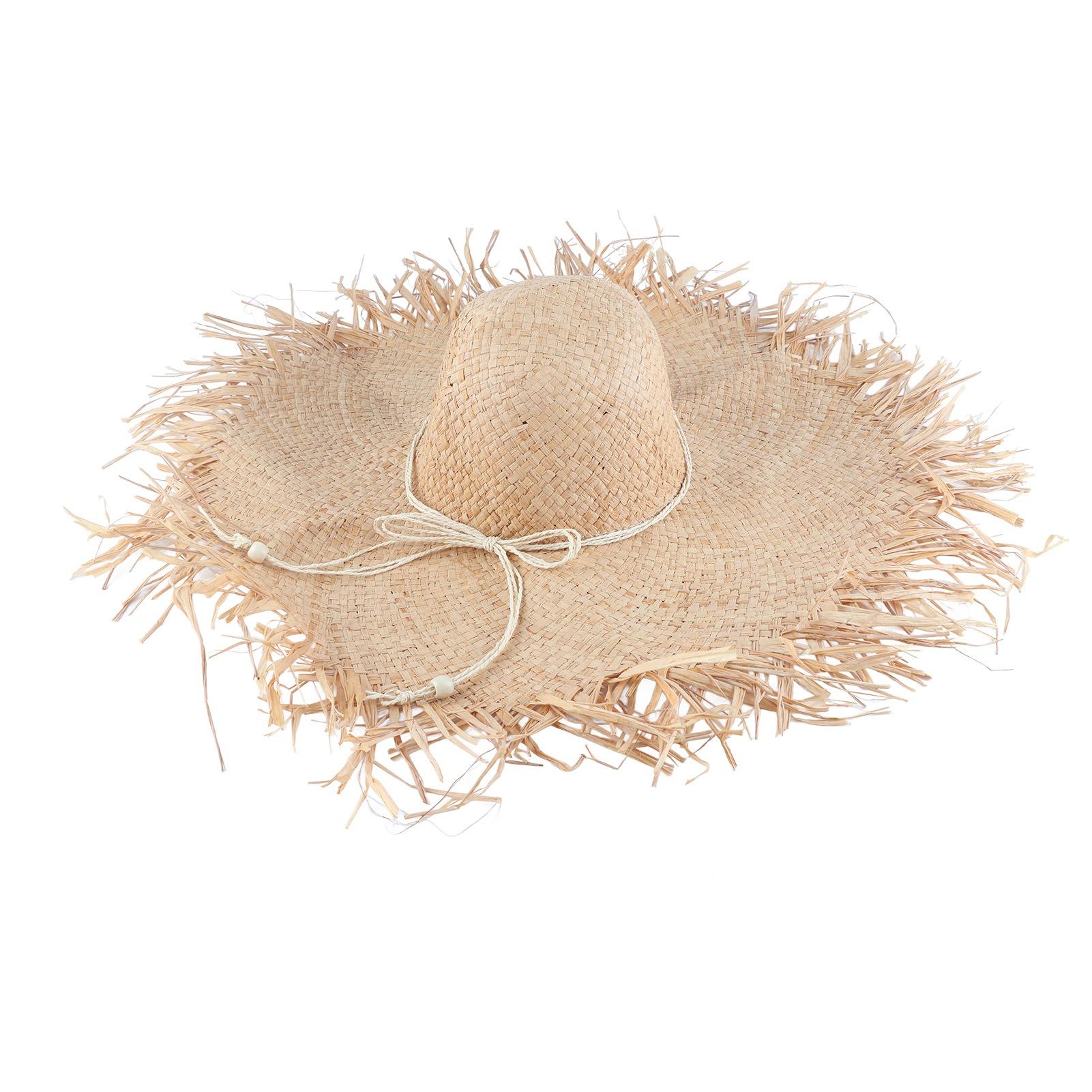 

Жіночий солом яний капелюх від сонця з рафії з широкими крисами, плетений солом яний пляжний капелюх