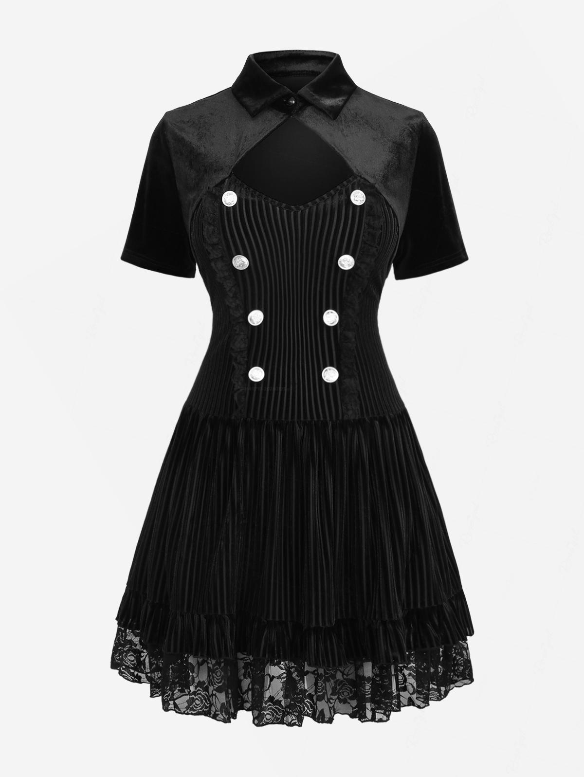 

Rosegal Women Plus Size Gothic Velvet Dress Rose Lace Trim Cut Out Layered A-Line Cocktail Dress 3XL чорний