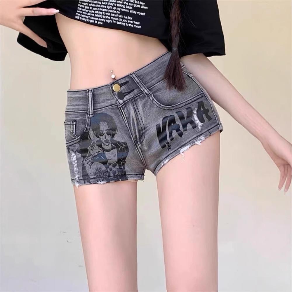 

Spicy Girl Sexy Low-Rise Ripped Denim Shorts - American Retro Print 2XL
