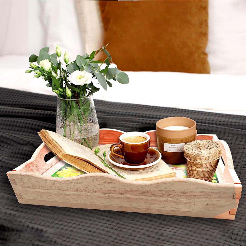 

Wooden Serving Tray with Handle - Multipurpose Rectangular Tray for Food and Drinks