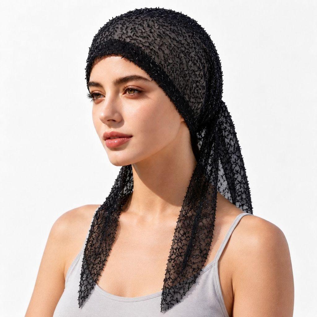 Stylish Womens Glitter Mesh Headscarf Cap With Sun Protection For Summer And Winter Wear