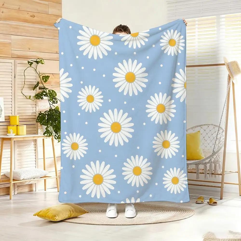 Artwork W-Wild Daisies Throw Lightweight Flannel Blanket Soft Skin-friendly for Summer Cooling