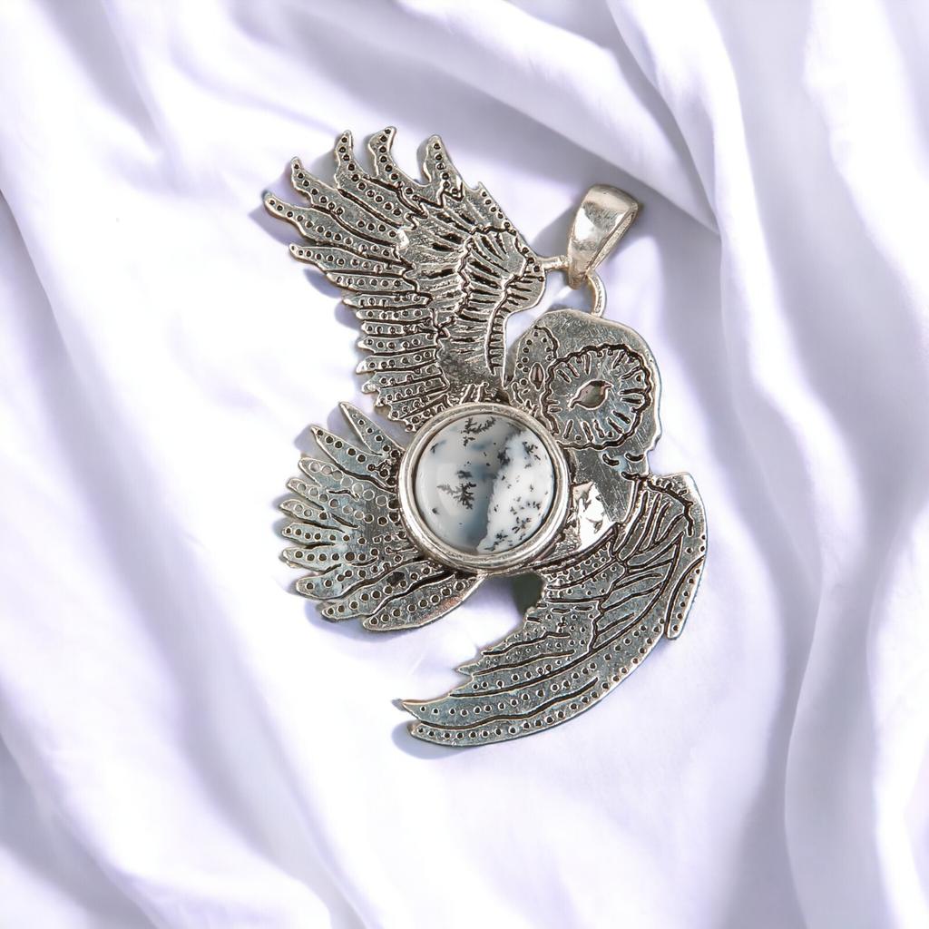 925 Sterling Silver Multi Gemstone Owl Designer Good Luck Jewelry Pendant 1.3" CP-16