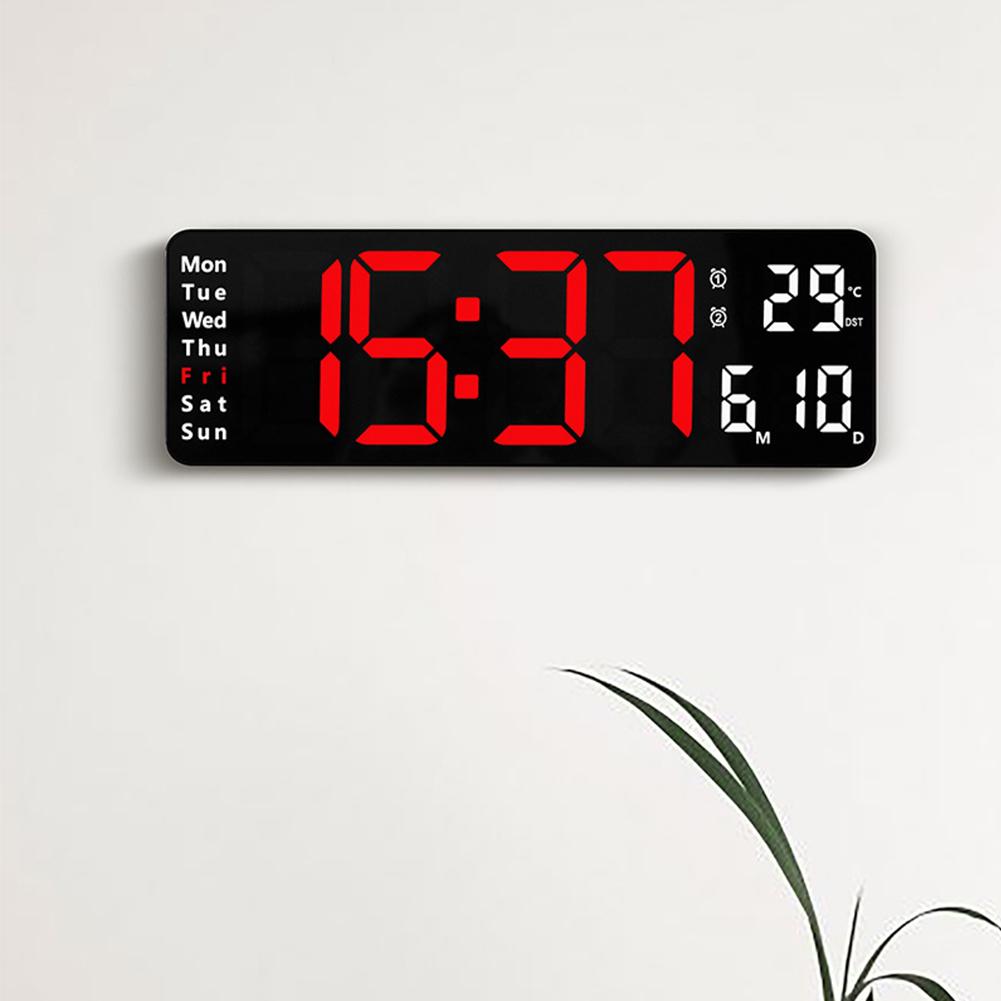 13 Inch Led Digital Alarm Clock Time Date Temperature Week Display Wall Mounted Electronic Wall Clock