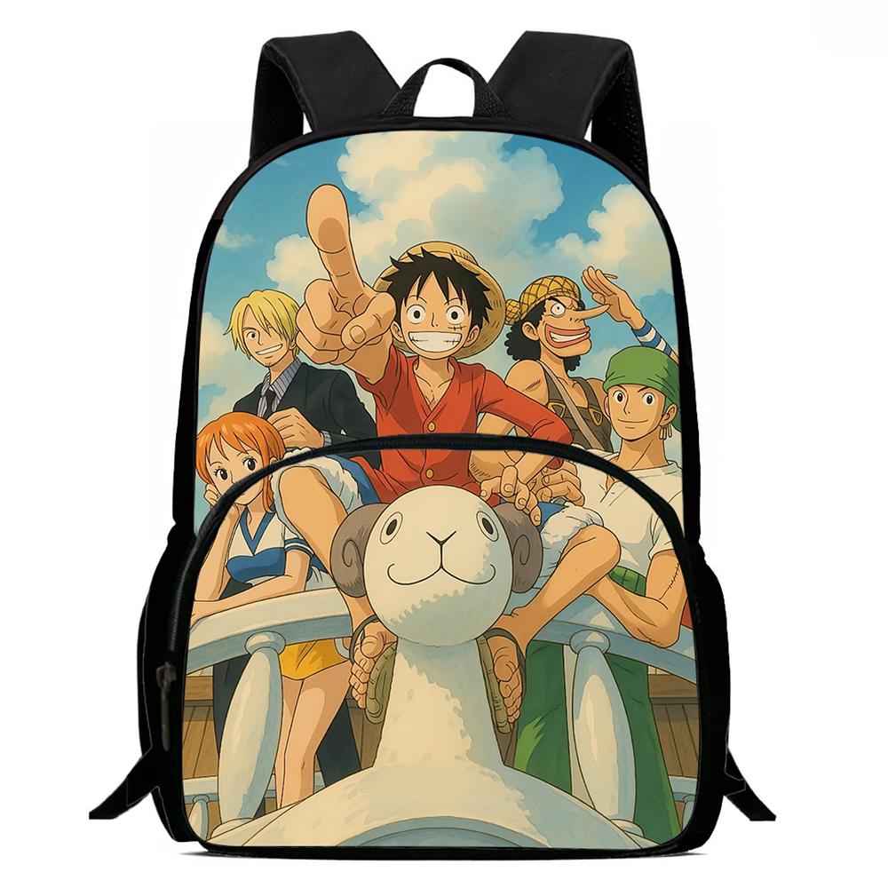 One Piece 15 Inch Front Pocket Backpack for Boys Girls Best Gifts Lightweight Durable Cartoon School Bookbag for Children Travel