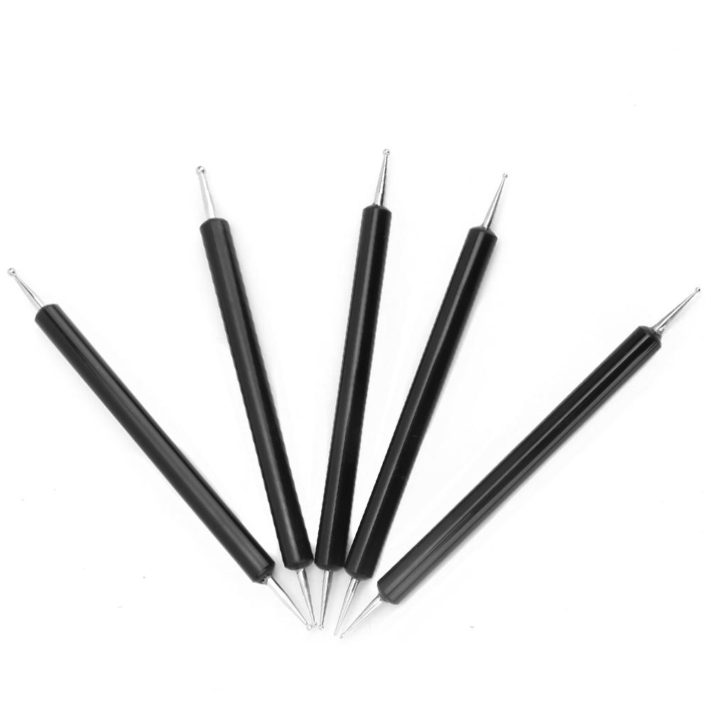 5Pcs Double End Acrylic Rod Round Head Clay Indentation Pen Sculpting Dotting Tool (Black)