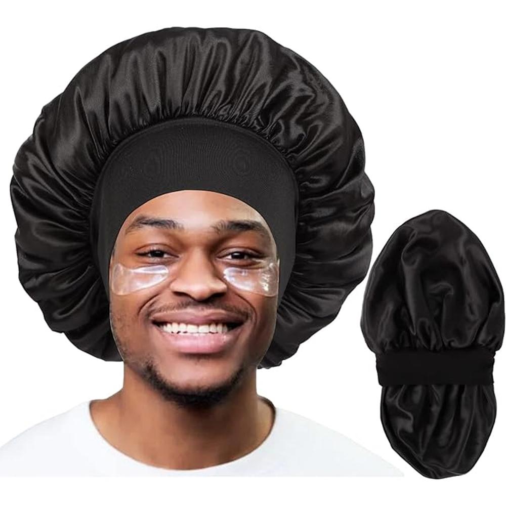 

Шапочка для мужчин, Шапочка для сна из искусственного шелка, Двухслойные атласные шапочки для женщин с кудрявыми волосами, косичками, Реверсивная шапочка для сна