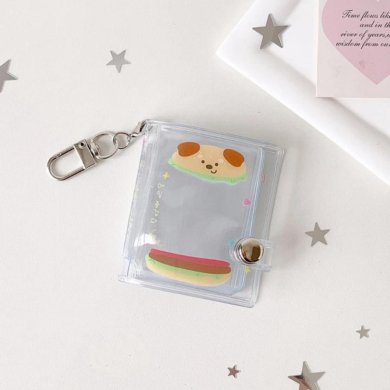 2-in-1 Mini Photo Storage Holder Portable 2 Inch Photo Album Cute Keychain Pendant for Teen Idol Card Collection Gift