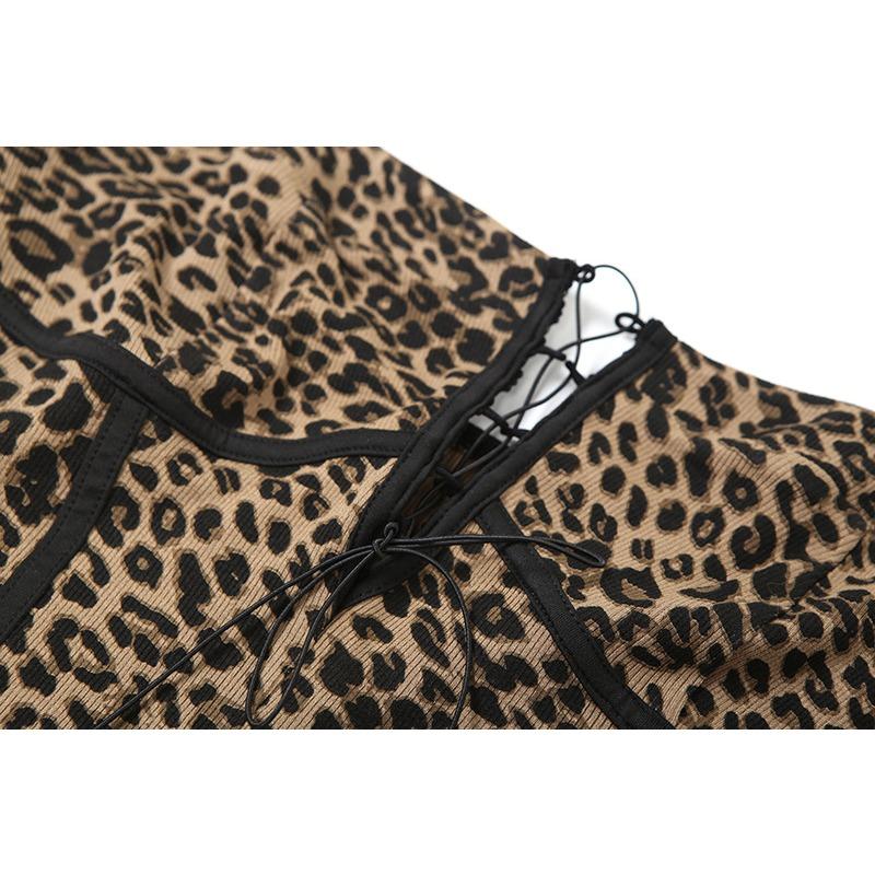 Women's Leopard Print Sexy Spice One Shoulder Hollowed-out Slim-fit Wrap Buttock Dress