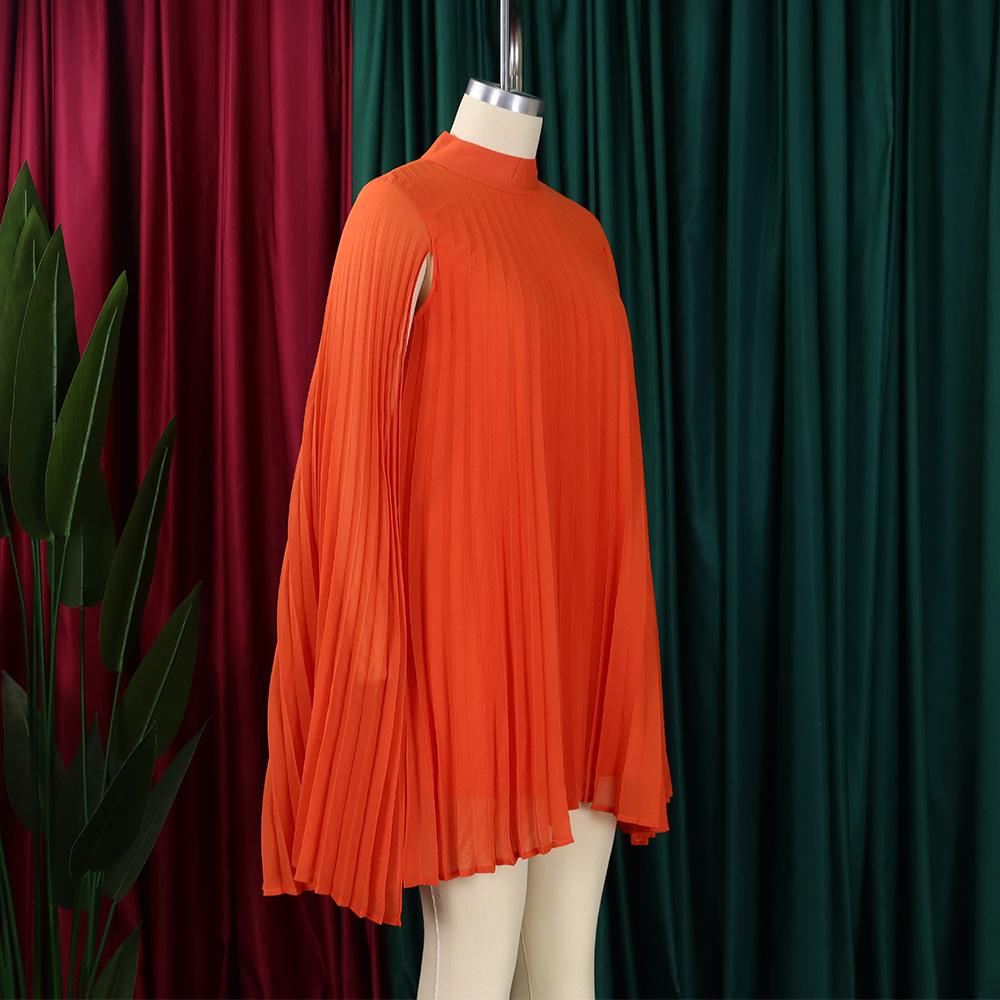 YYFS Women's Fashion Spring Fall Solid Color Print Long Sleeve Half Turtleneck Loose Waistline Casual Dresses