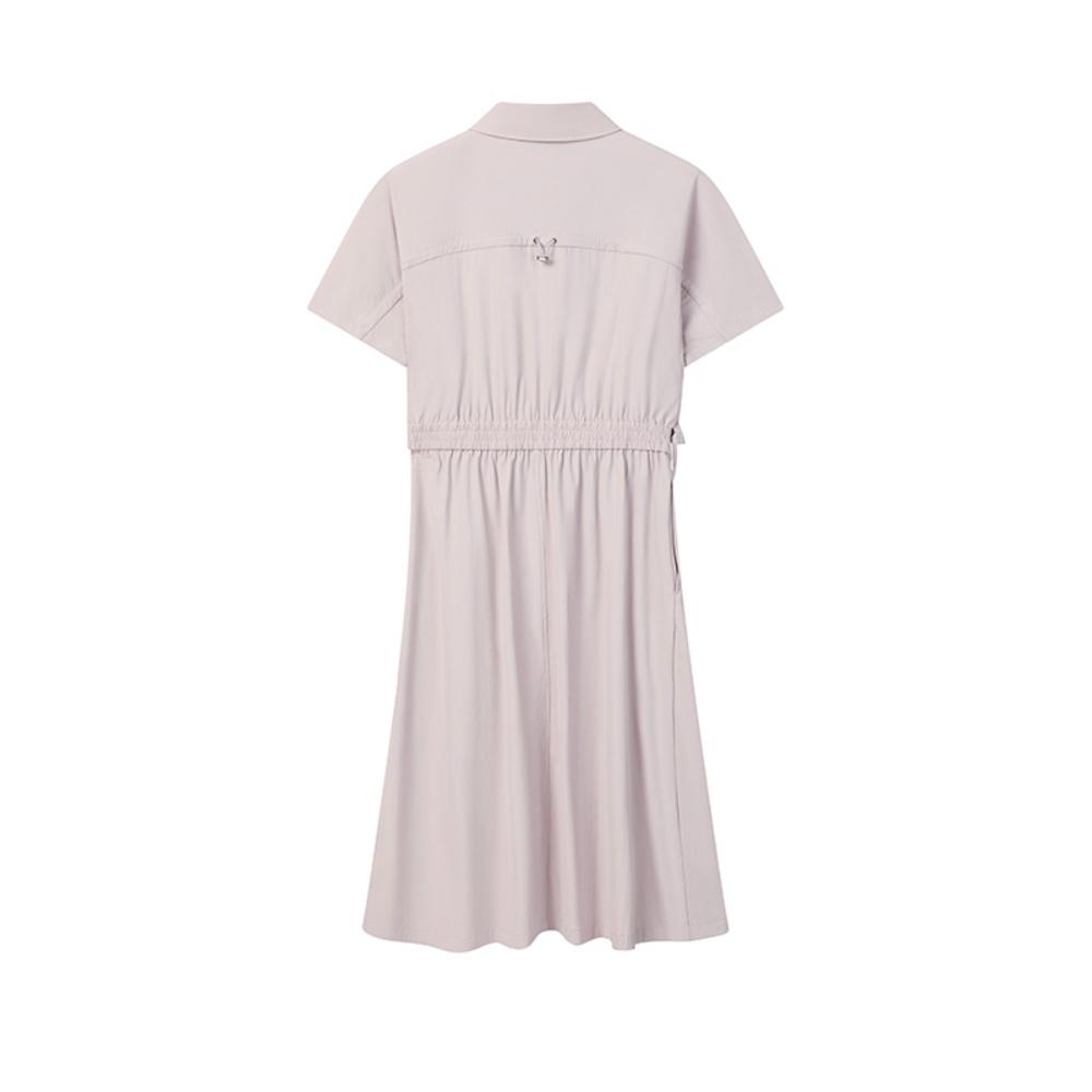 Fila White Fashion Simple Trendy Casual Versatile Comfortable Loose Woven Short Sleeve Dress Women dresses Lotus-Gray-Pink F11W623314FPK