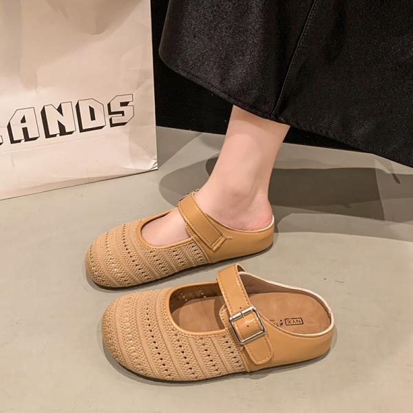 Fashion Beige Heeled Sandals Slippers Casual Shoes Low Black Luxury Soft PU Rome Fabric Plastic Fashion Rubber Hoof Beige Heeled Sandals