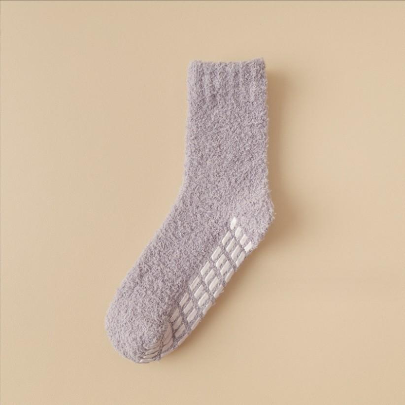 Autumn Winter Non-shedding Coral Fleece Socks Non-slip Adhesive Thickened Warm Couple's Half-fleece Floor Sleep Socks