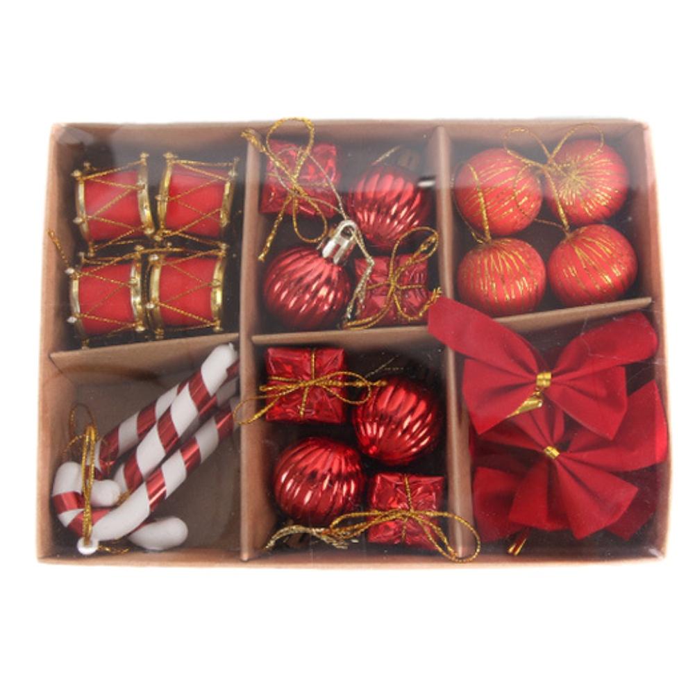 

Christmas Ball Box Set with Bow Pendant and Tree Cane Ornaments Plastic Lightweight Decorations for Tree Garland Wreath and More червоний