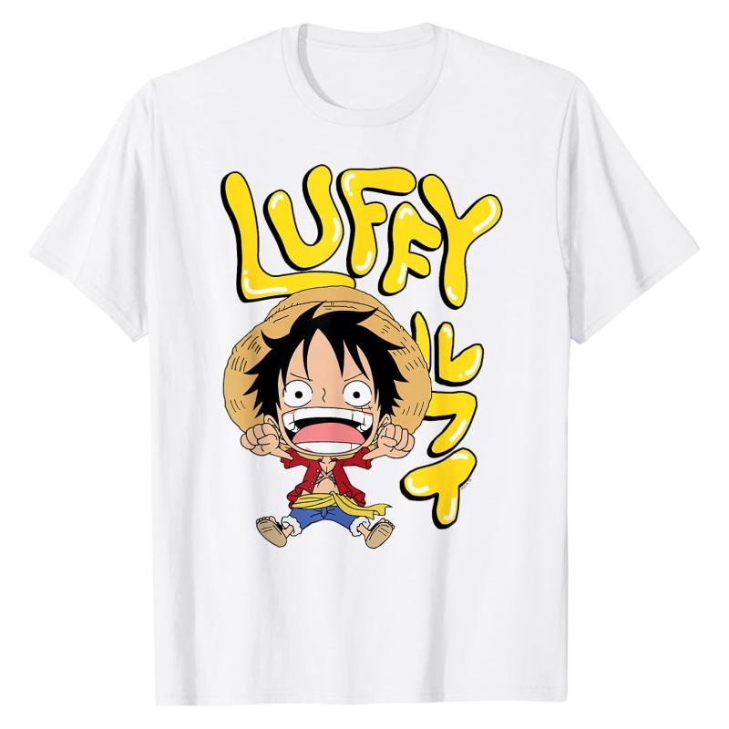 

Chibi Luffy One Piece TShirt Cute Cartoon Character Graphic Print Crew Neck Soft 100 Cotton Comfortable Wear Street Style Tops S