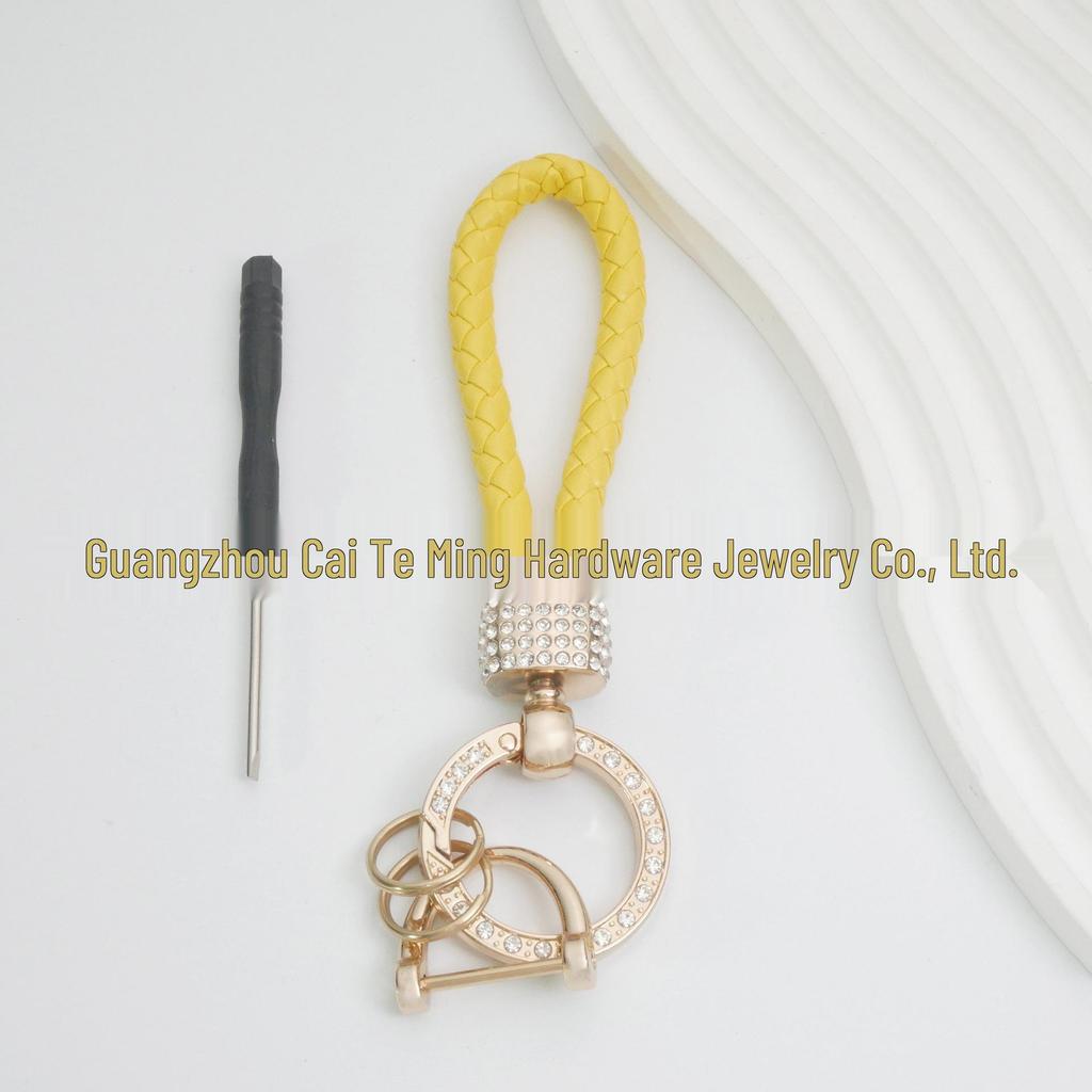 Luxury Keychain: Handwoven Imitation Diamond Leather Bracelet with Metal Buckle for Men & Women