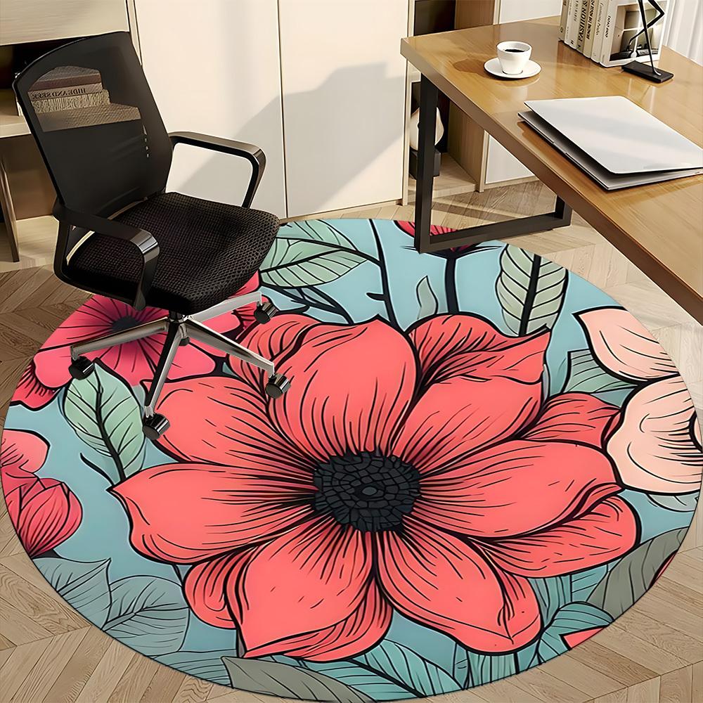 1pc Floral Pattern Office Round Area Rug, Mat Suitable For Office, Under Office Chairs Bedroom Living Room Home Decor, Room Deco