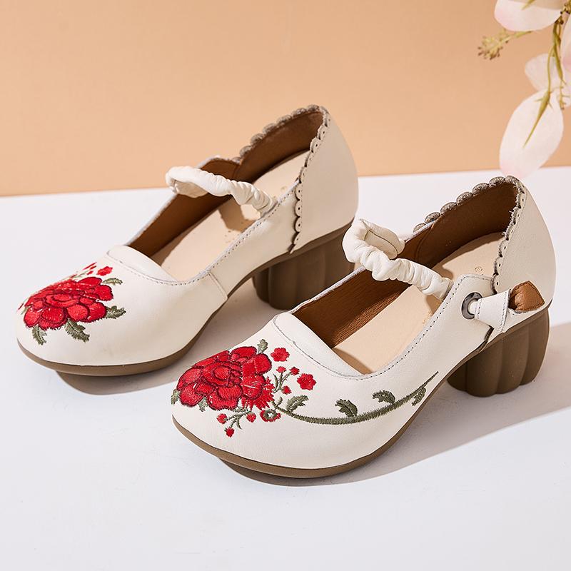 Fashion GKTINOO 2025 Spring Flower Genuine Cow Leather Shoes Women Shoes Elegant Fashion Shoes Woman Retro Handmade Shoes High Heels