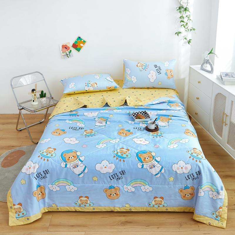 Cartoon Dinosaur Summer Quilt 100% Cotton Skin-friendly Breathable Air Conditioning Quilt Travel Camping Thin Blanket Washable