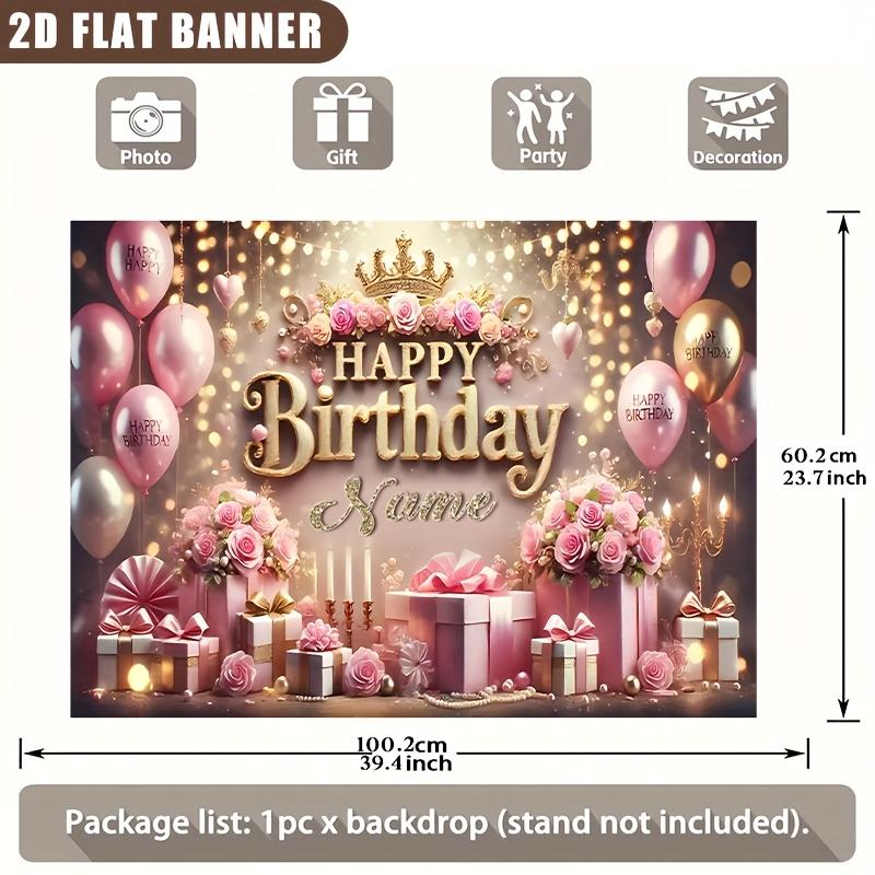 2D flat banner, 1pc romantic rose crown design theme personalized birthday customized poster