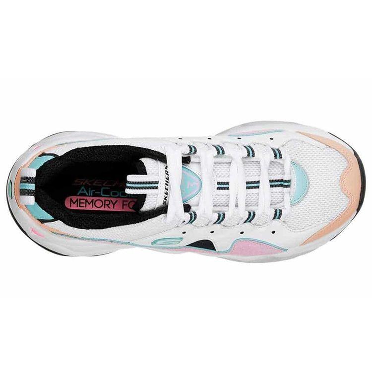 Skechers DLites 3.0 Zenway Leather Synthetic Round Toe Lace-Up Low-Top Dad Sneakers Women Sneakers White Pink 12955-WPKB