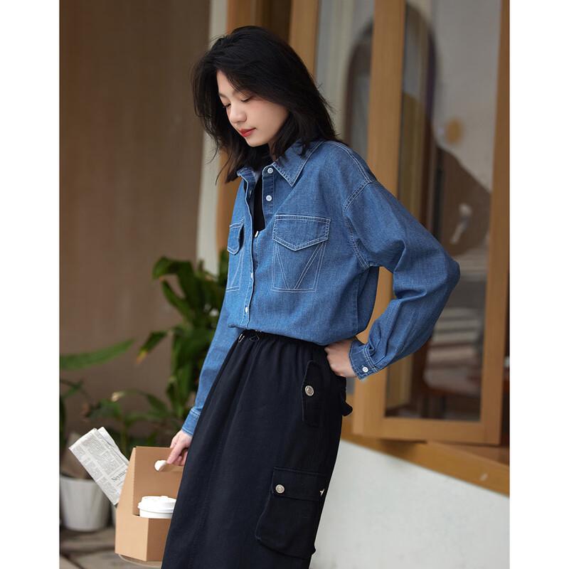 

Demana Women s Faux Pocket Long Sleeve Denim Shirt M