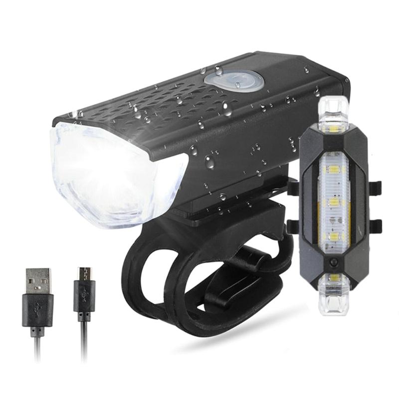 USB Rechargeable Bike Light Set Practical Bicycle-Front Headlight-and Back Taillight Easy to Install Cycling Accessories
