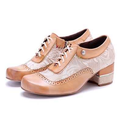 Scarpe da donna in vera pelle fatte a mano, stile barocco, con lacci, cerniera laterale, tacchi alti
