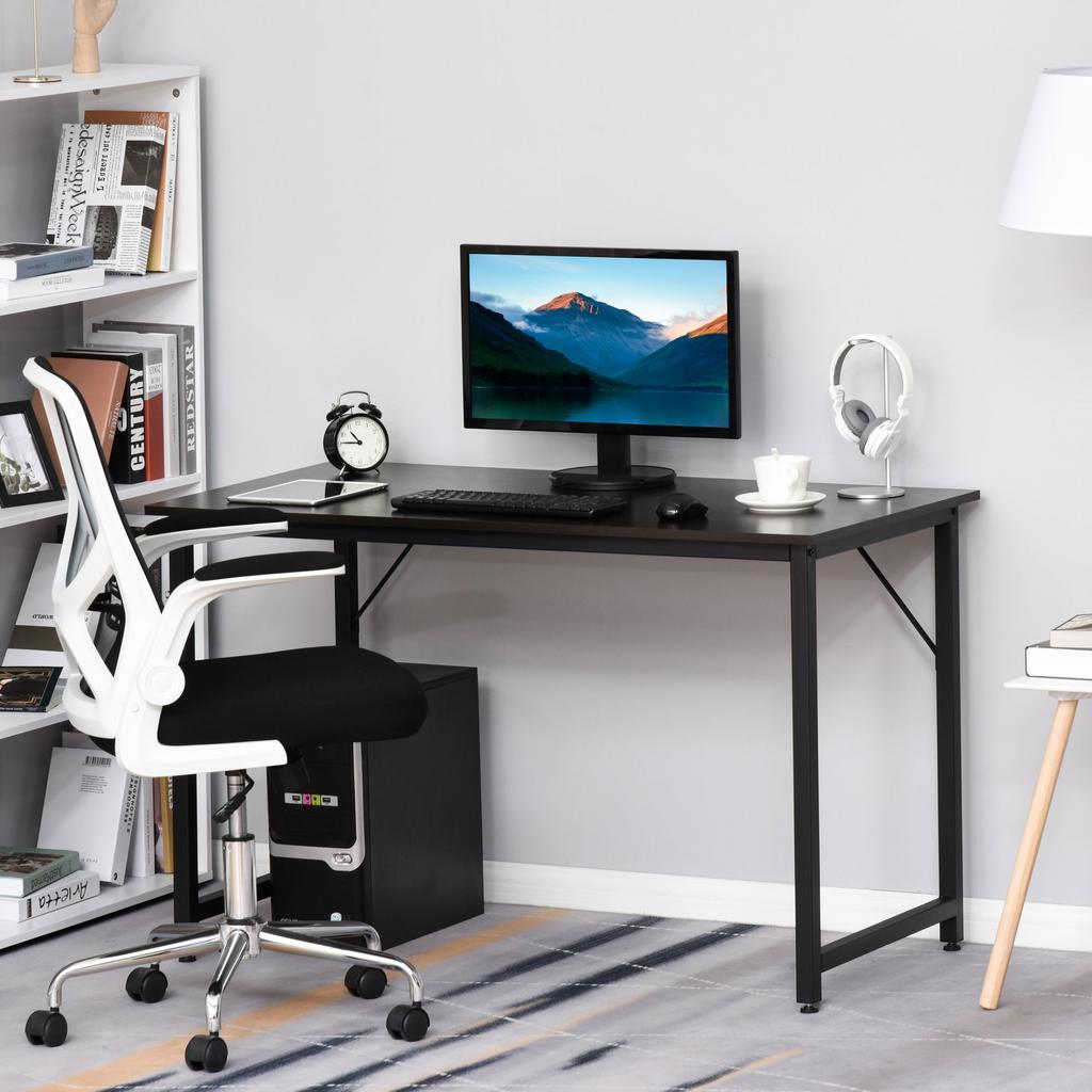 Computer Desk Writing Table Home Office Work Study W/ Metal Frame Melamine MDF Adjustable Feet Stable Black