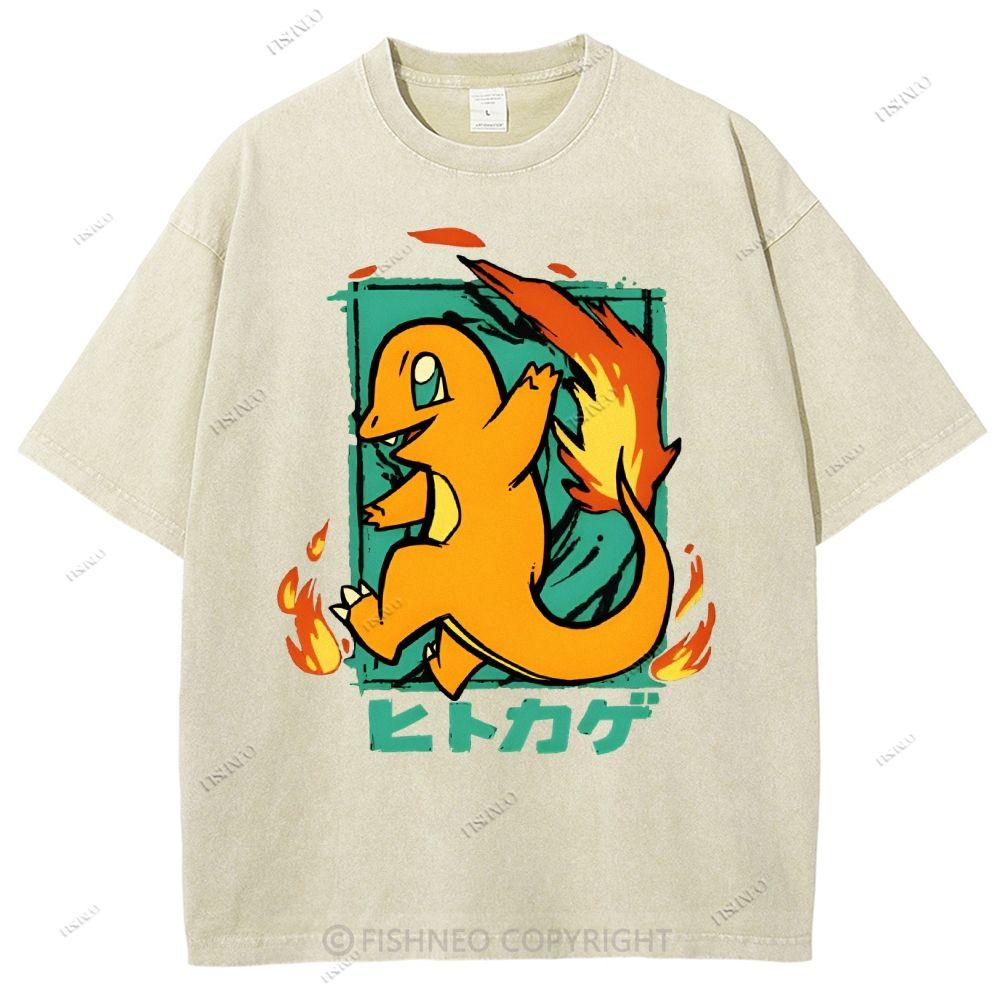 

Unisex Charizard Pokemon Anime Men s T-shirt Vintage Washed Women Short Sleeve Tee Streetwear Oversized Casual Tops 2026 Summer M