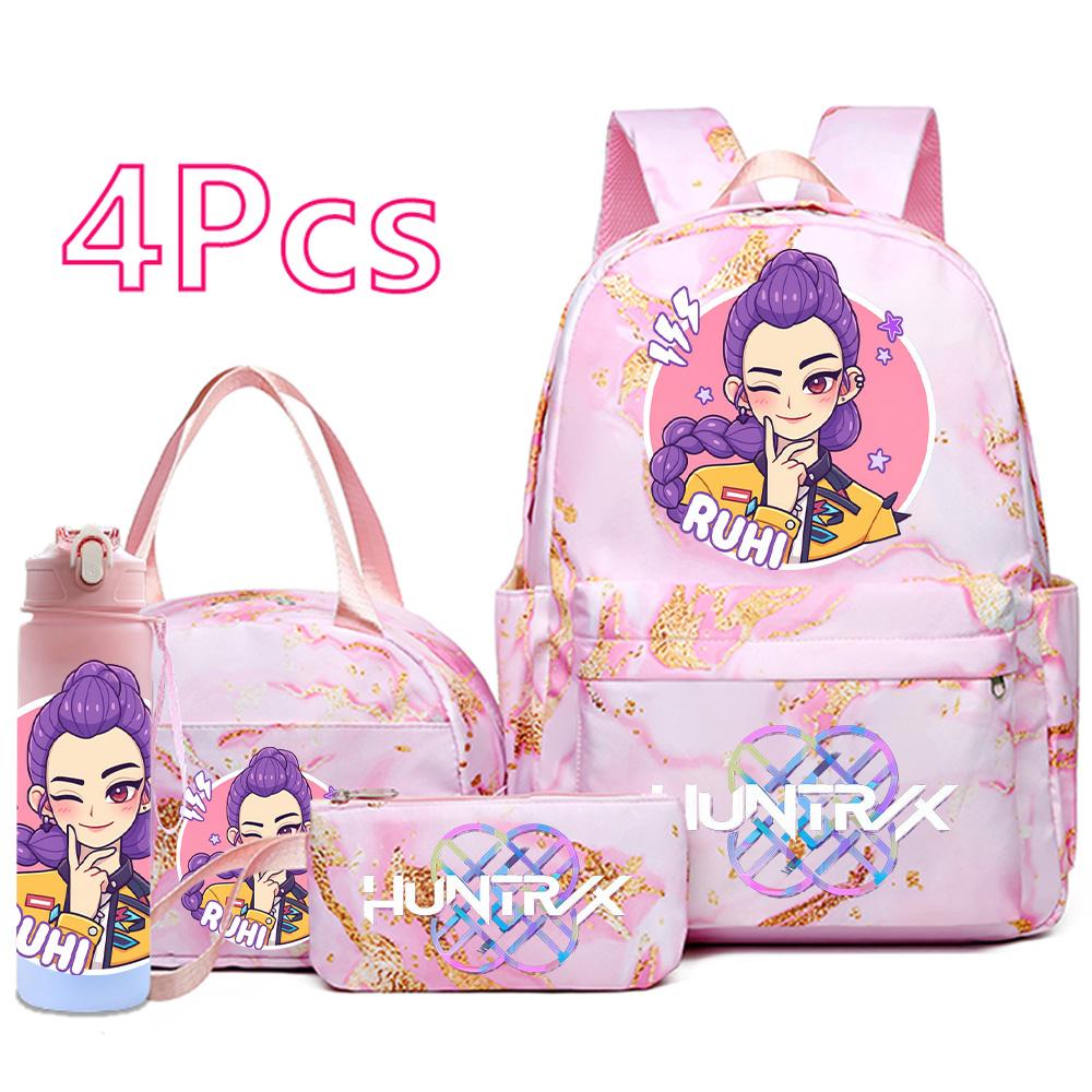 4Pcs/set K-Pop Printed Backpack Handbag Pencil Case with 750Ml Water Bottler for Teenager Boy Girl Schoolbag Large Capacity Bookbag Kid Gift Mochila