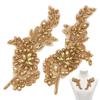 1 Paar Blume Glas Strass Perlen Applikationen, Aufnähen Filz Aufnäher, Kostüm Schmuck Zubehör, Gold, 210x90x6mm