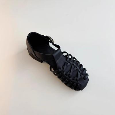 Sheepskin Version~ Niche Retro Woven Open-toed Outer Wear Summer Roman Sandals Women's Leather Thick Heel with Sandals