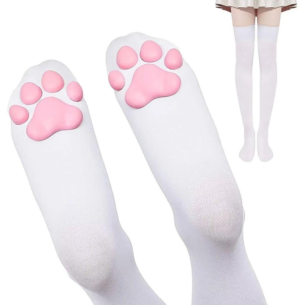 1 Paio Calze Autoreggenti con Impronte di Gatto Semi Trasparenti Calzini con Cuscinetti Zampe per Abbigliamento Quotidiano